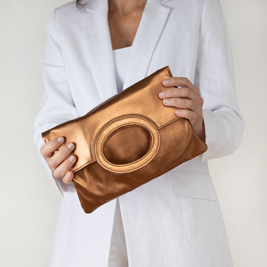 metalic clutch leather