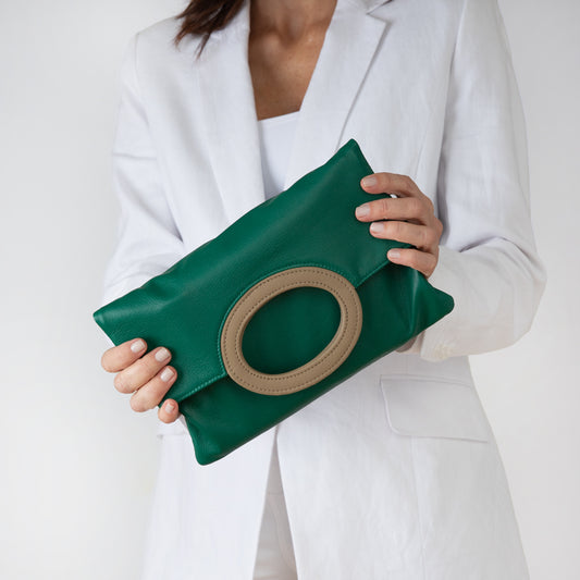 leather clutch green emerald