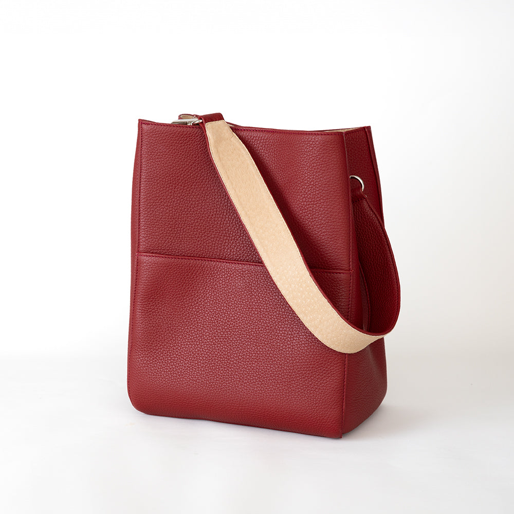 leather bucket bag red