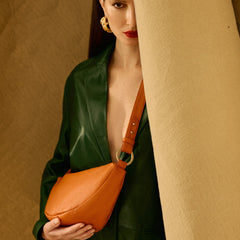 leather bag half moon orange