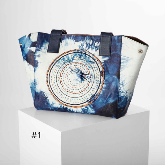 embroidery leather Shibori oversized tote